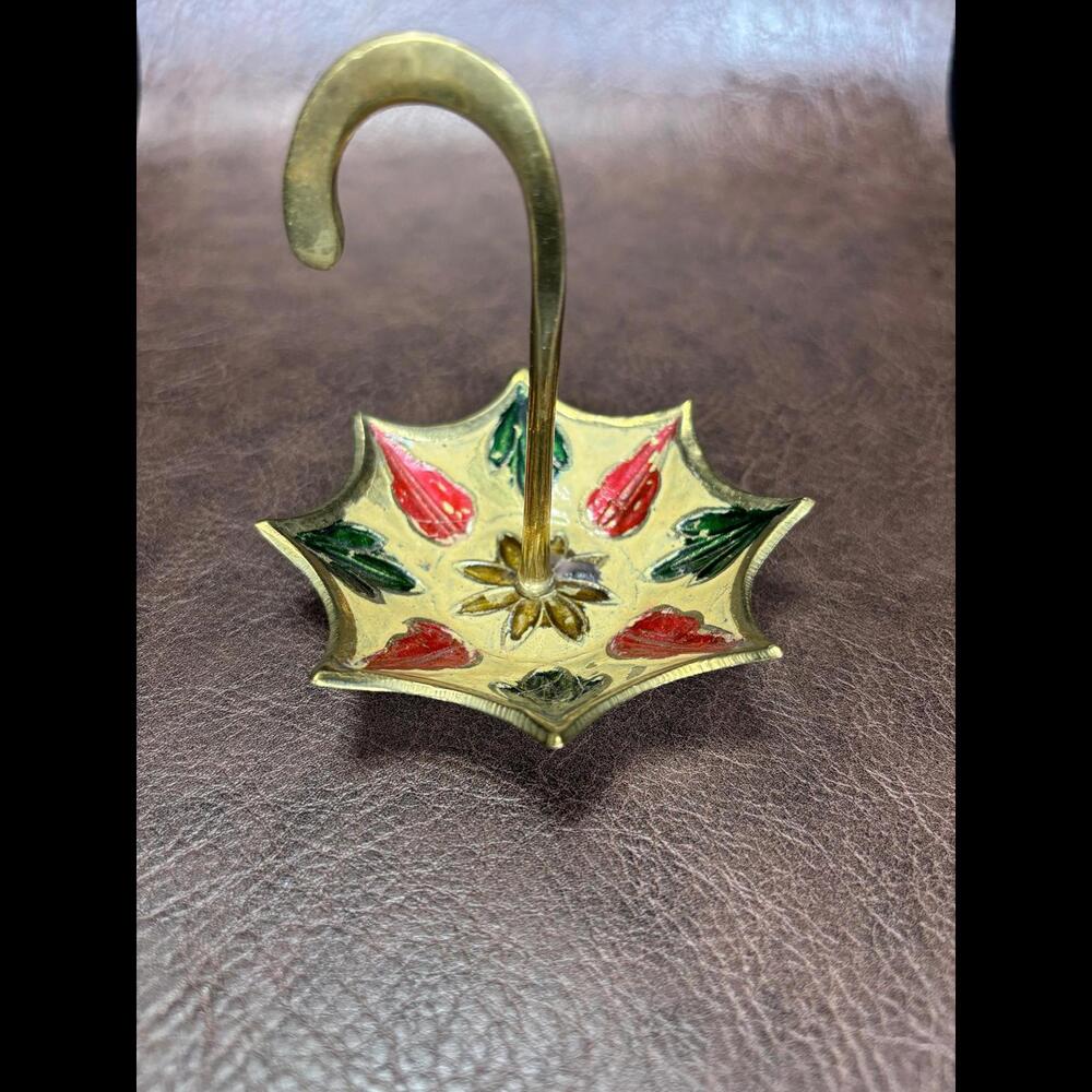 Vintage Brass Umbrella Ring Dish | Enamelled Jewelry Tray